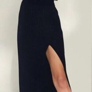 Wilfred Black Midi Ribbed Knit Slit Skirt in S